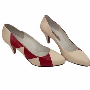 NWOT Marmalade Saks Fifth Avenue red cream leather heels made in Ital